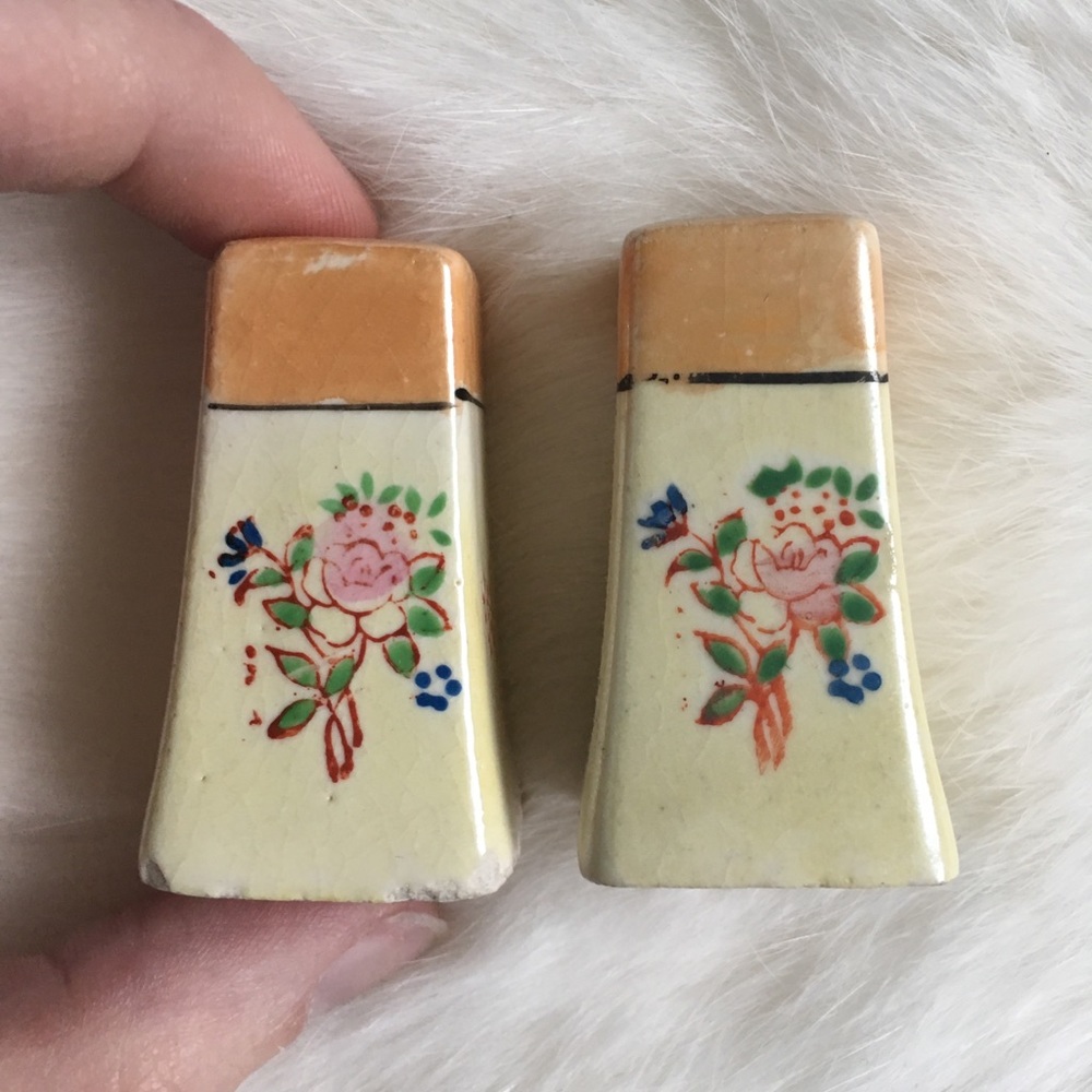 Salt & peter shaker hand painted flower lusterware